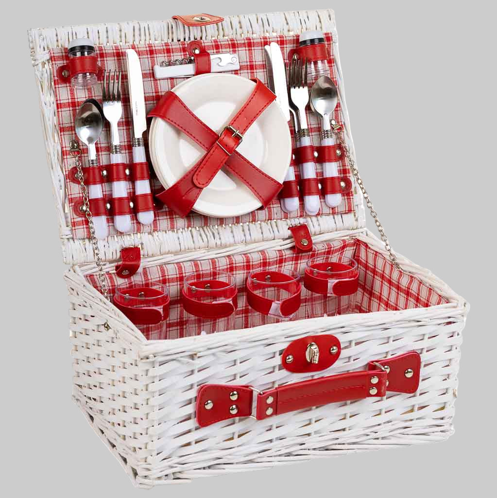 CESTA PICNIC CUADROS ROJOS 4 SERVICIOS LAMONYOS