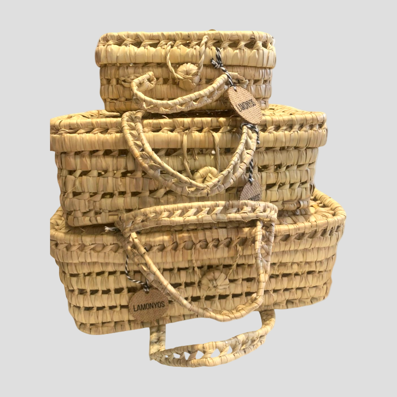 CESTA GRANDE MALETIN DE PALMA PARA PICNIC LAMONYOS