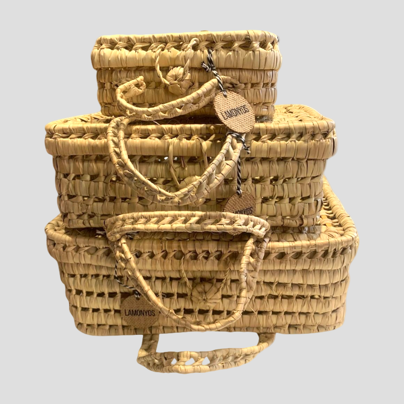CESTA PEQUEÑA MALETIN DE PALMA PARA PICNIC LAMONYOS