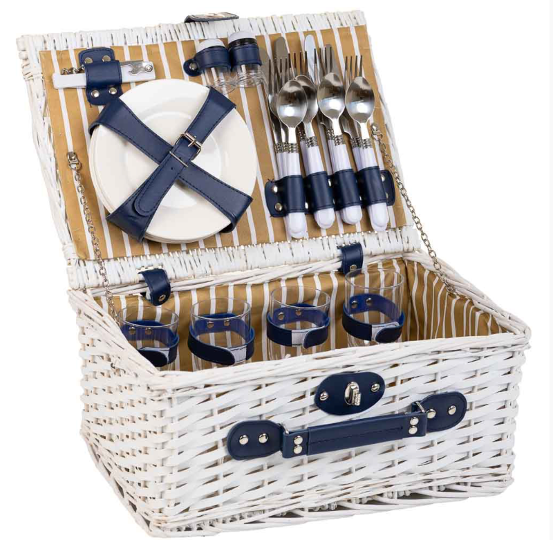 CESTA PICNIC BLANCA RAYAS MOSTAZA