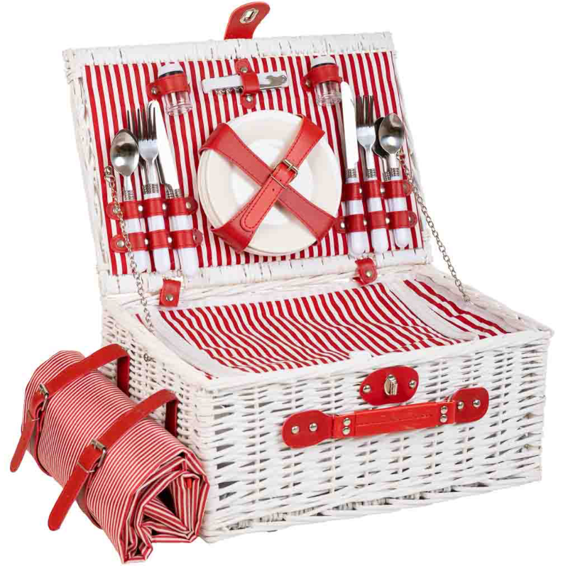 CESTA PICNIC BLANCA ROJO 4 SERVICIOS CON MANTEL