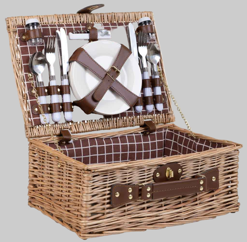CESTA PICNIC CUADROS MARRON 4 SERVICIOS 