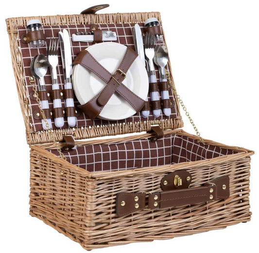 CESTA PICNIC CUADROS MARRON 4 SERVICIOS 