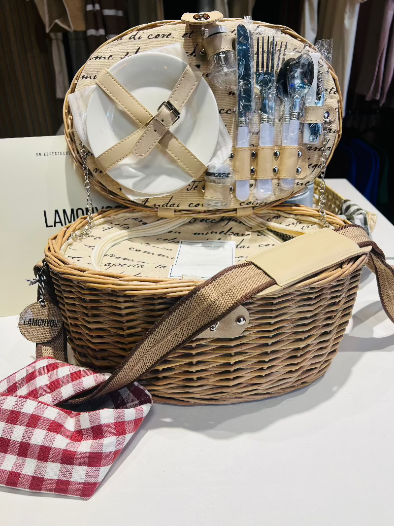 CESTA PICNIC NATURAL PALABRAS 2 SERVICIOS CON ASA LAMONYOS