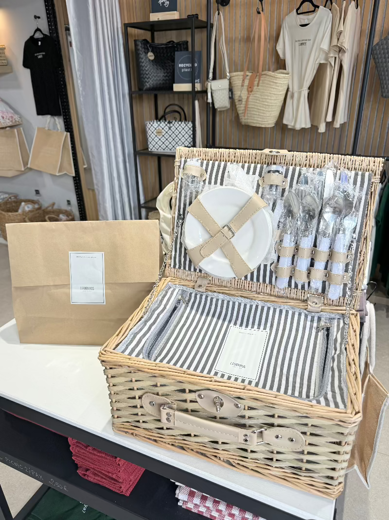 CESTA PICNIC NATURAL RAYAS GRISES 4 SERVICIOS_4