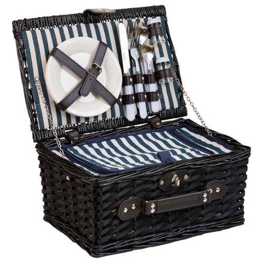 CESTA PICNIC NEGRA RAYAS AZUL MARINO