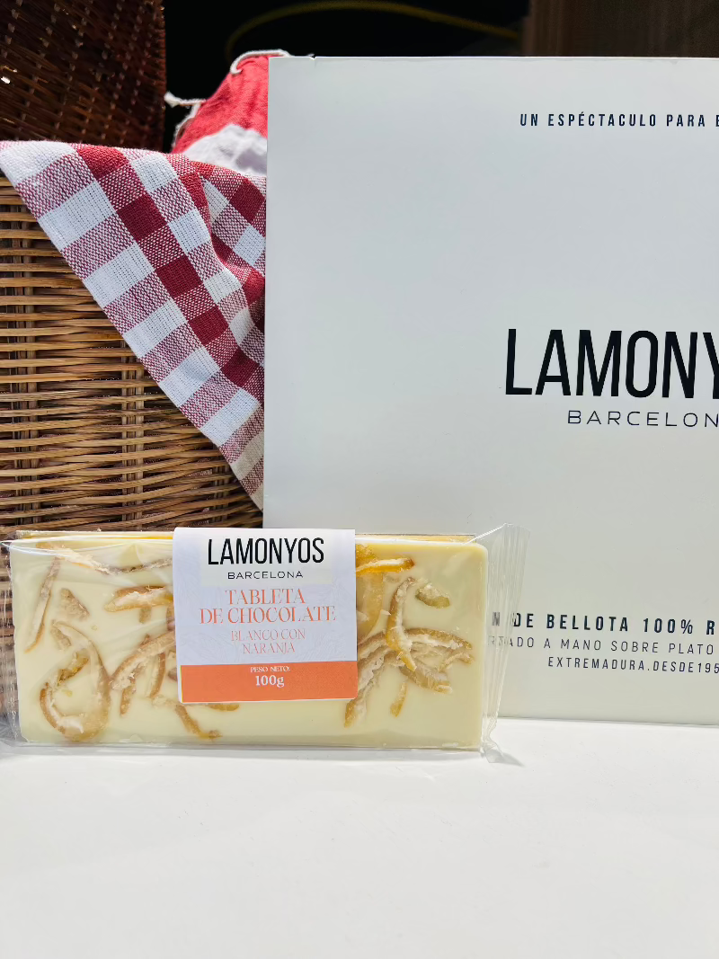 CHOCOLATE BLANCO CON TIRAS DE NARANJA ARTESANAL LAMONYOS