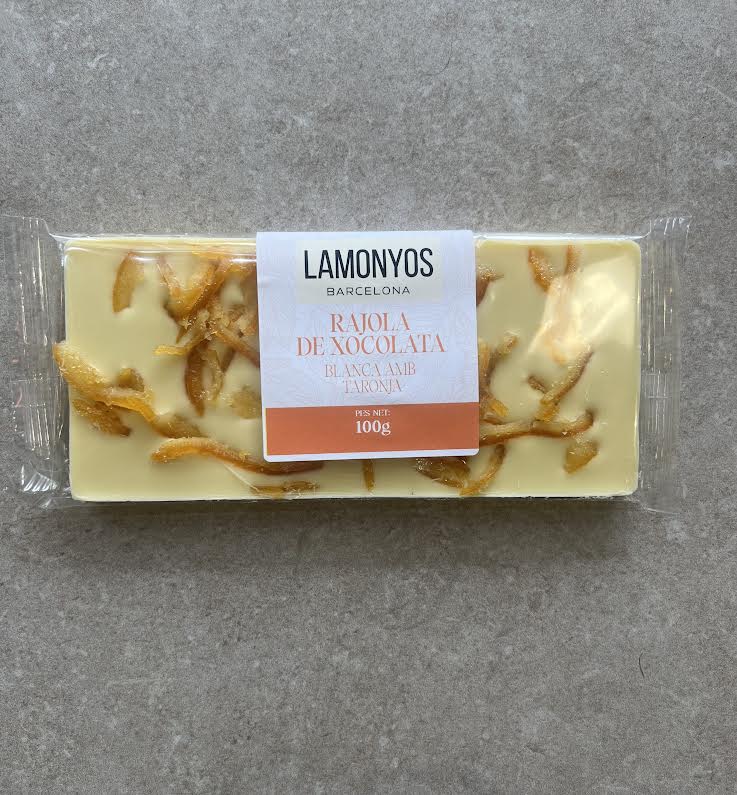 CHOCOLATE BLANCO CON TIRAS DE NARANJA ARTESANAL LAMONYOS