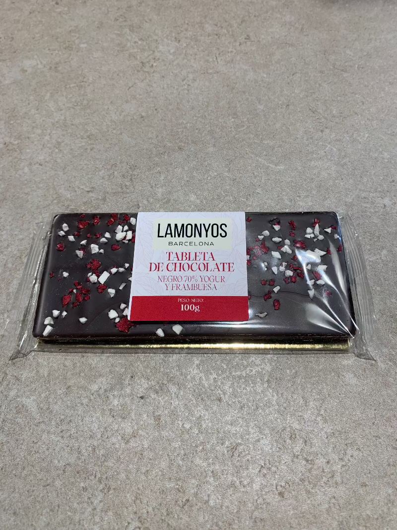 CHOCOLATE NEGRO CON YOGUR Y FRAMBUESA ARTESANAL LAMONYOS 