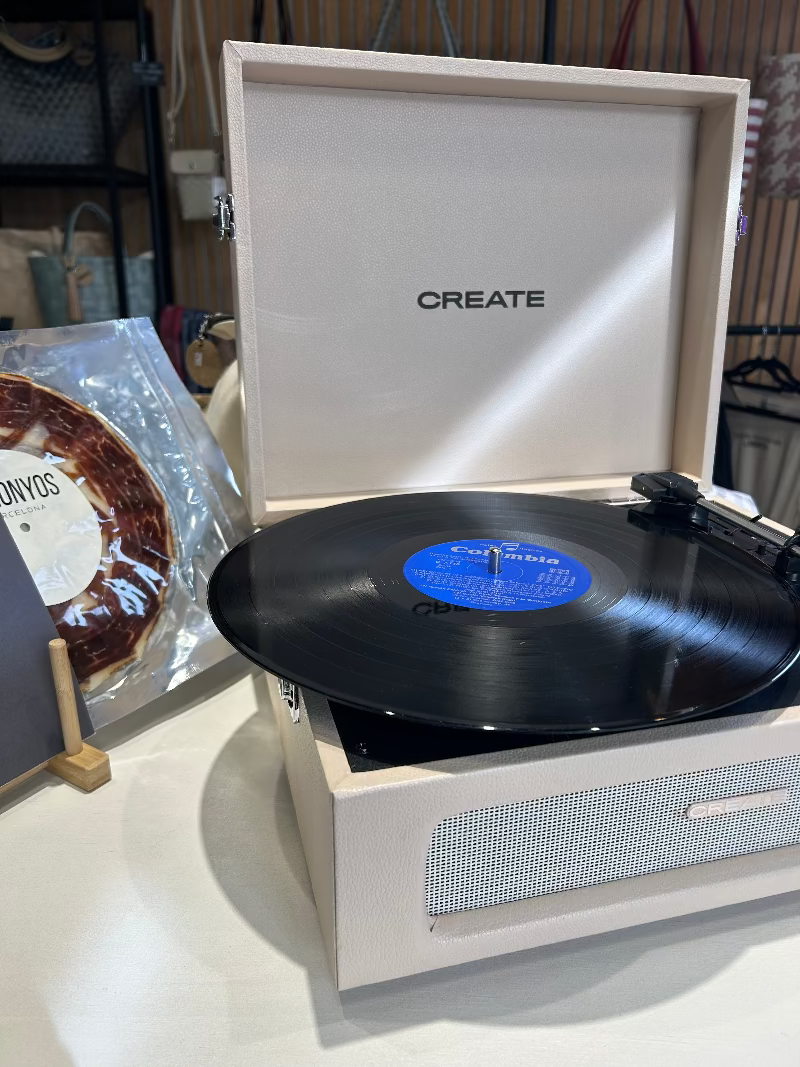 EDICION LIMITADA TOCADISCOS CREATE RETRO CON DISCO VINILO PALETA BELLOTA LAMONYOS