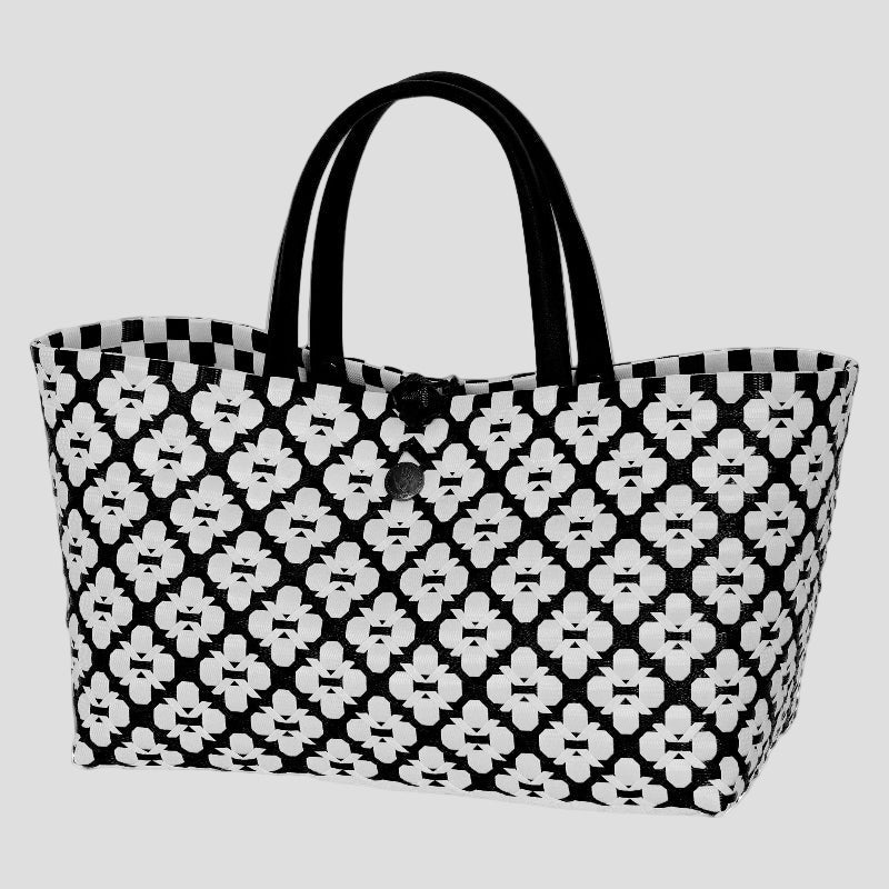 MINI MOTIF BAG SHOPPER BLACK WITH WHITE PATTERN HANDED BY