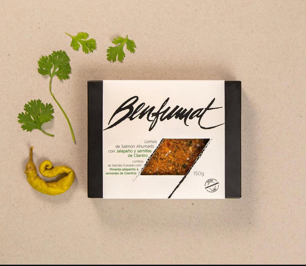 SALMON AHUMADO LINGOTE CON JALAPEÑOS Y CILANTRO 150GR. BENFUMAT